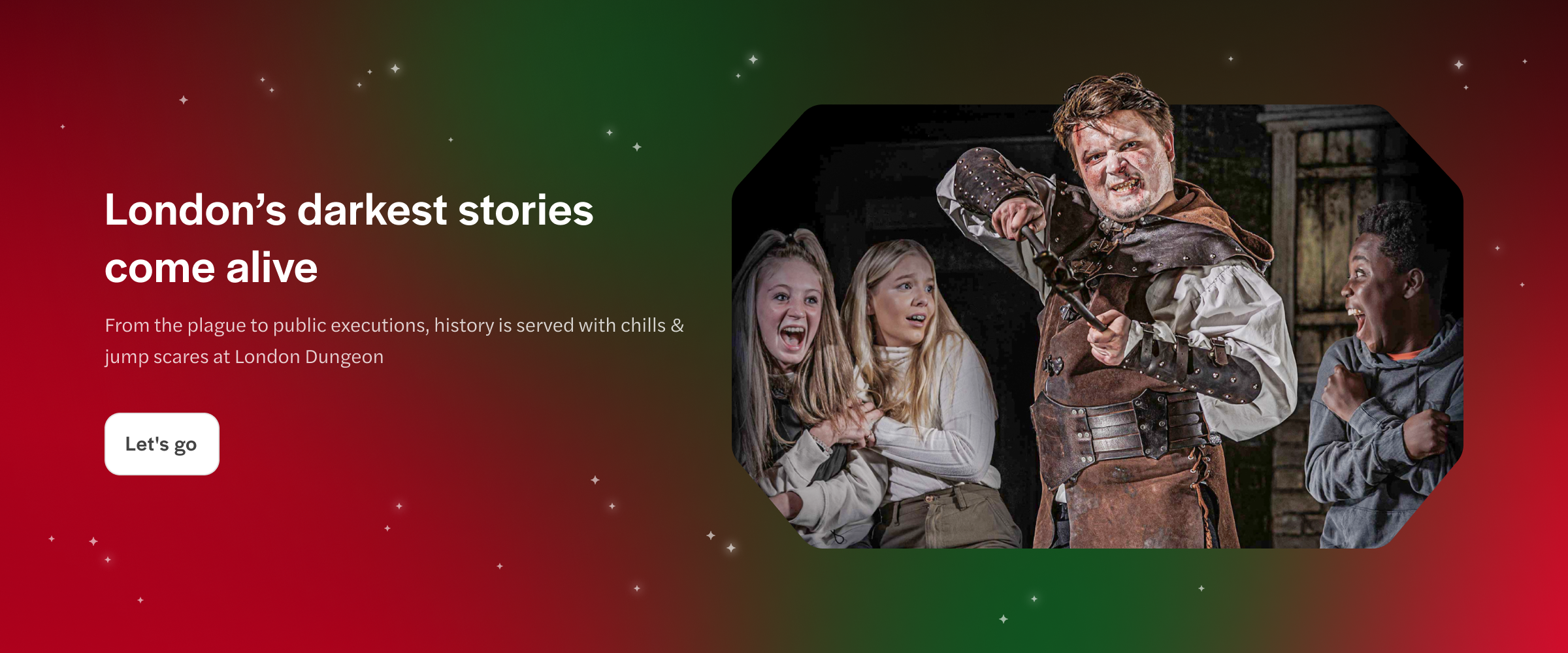 London Dungeon Christmas 2025 promo with actors in historical costumes.